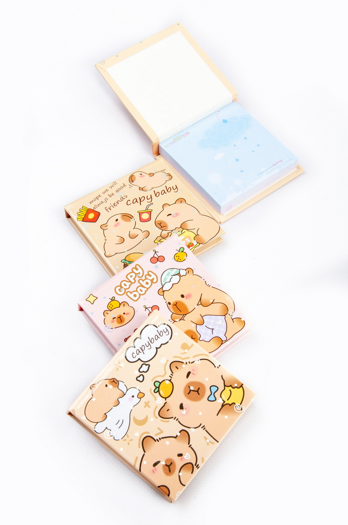 Блокнот клеений, 8х8 cм, 70 аркушів, кольорові сторінки,  "Капібара"